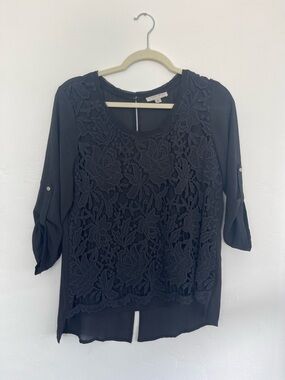 Alberto Makali Black Floral Lace Front Blouse